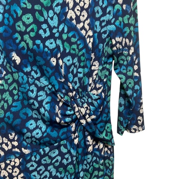 Sangaria Blue Animal Print Ruched Side Lined Stretchy Dress Size 10 - Picture 2 of 5